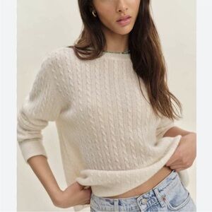 Reformation 100% Cashmere Boyfriend Sweater Pullover Cream Cable Knit Size XS